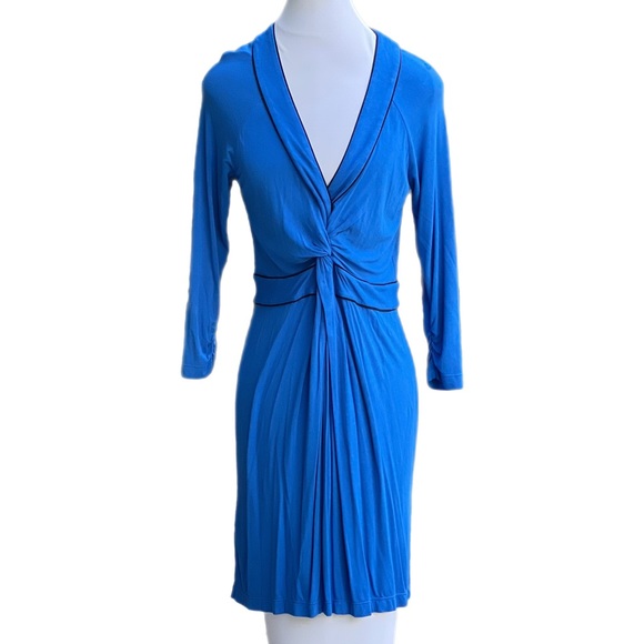 BCBG MaxAzaria Blue Long Sleeves Dress Medium Black Trim - Picture 1 of 14